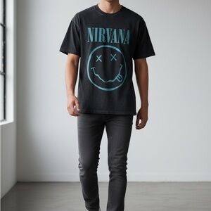 Vintage NIRVANA Black Tee with Blue Logo